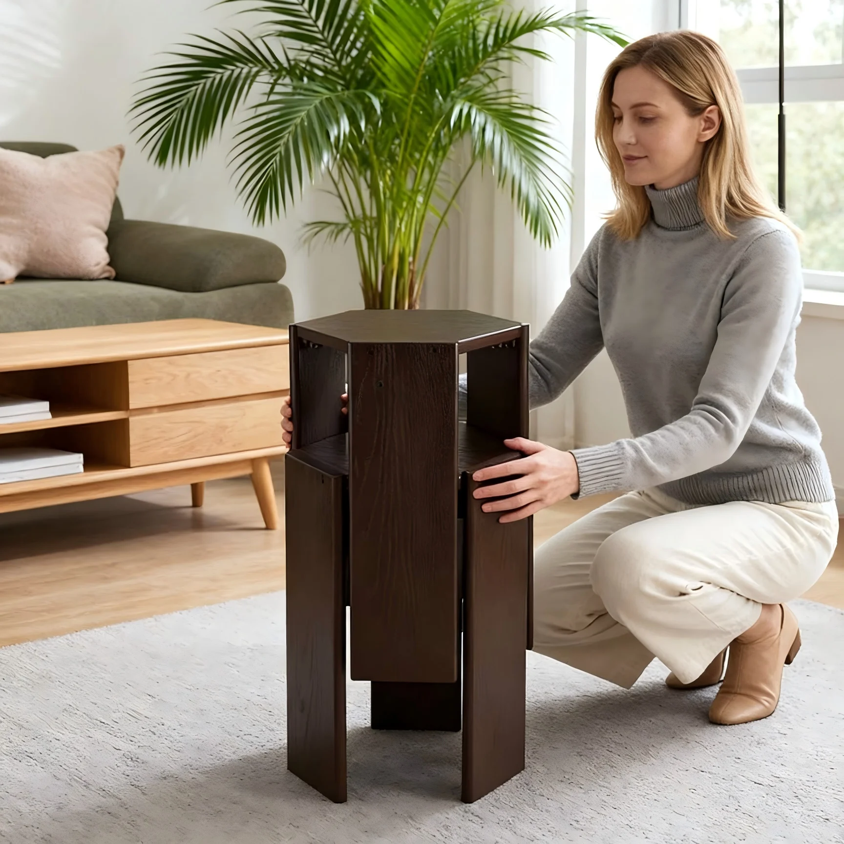 

Bamboo stool for household use, stackable combination hexagonal stool, living room guest backup stool