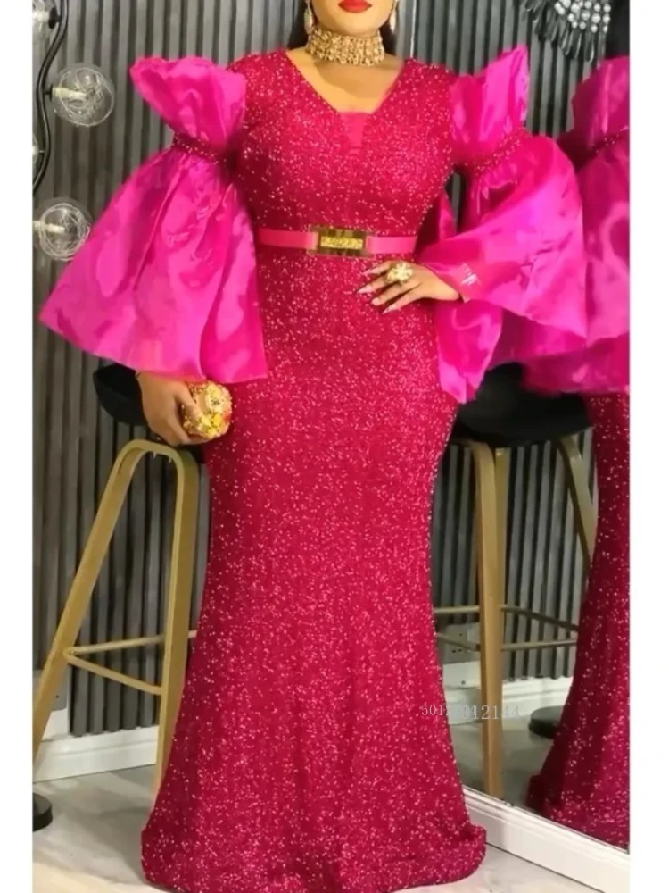 

Plus Size African Party Dresses for Women Dashiki Sequin Sexy Bodycon Long Dress Elegant Muslim Christmas Wedding Evening Gown