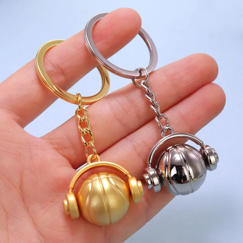 

Creative basketball keychain cute Zinc Alloy blue ball headset metal stereo key chain Car keychain pendant