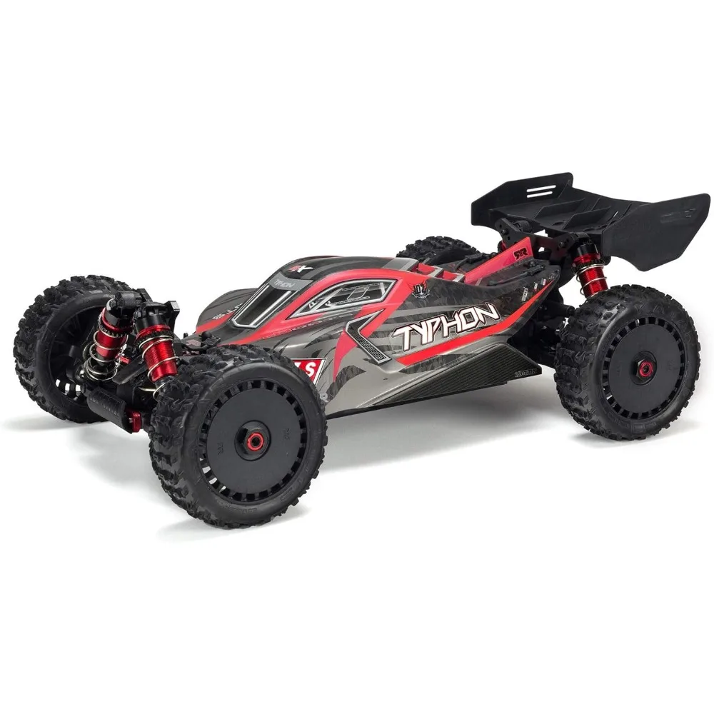 Mobil RC 1/8 typhon 6S V5 4WD รถบั๊กกี้สีดำและสีแดง ARA8606V5 spektrum Firma