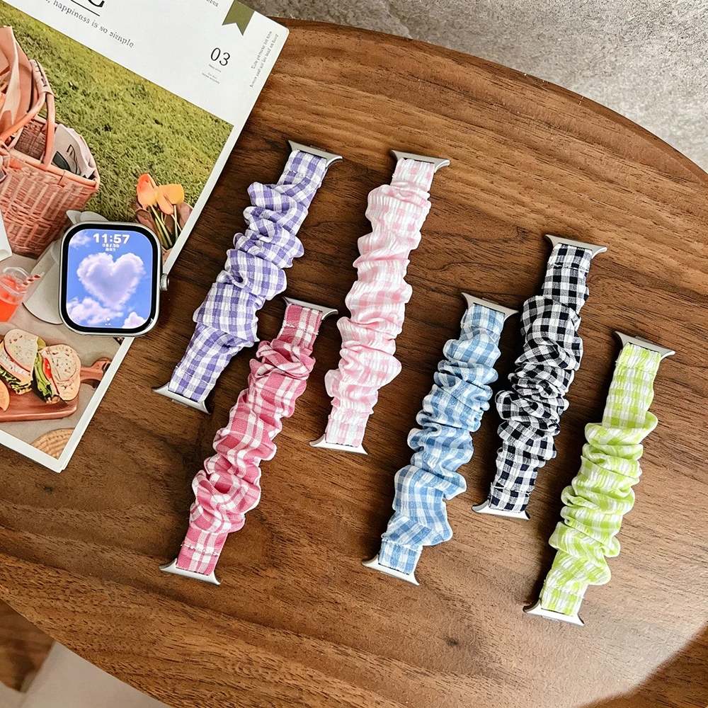 Thin Scrunchie Elastic Watch Band for Apple Watch Band 38mm 40mm 41mm 42mm 44mm 45mm Cloth Soft Pattern Printed Fabric Wristband