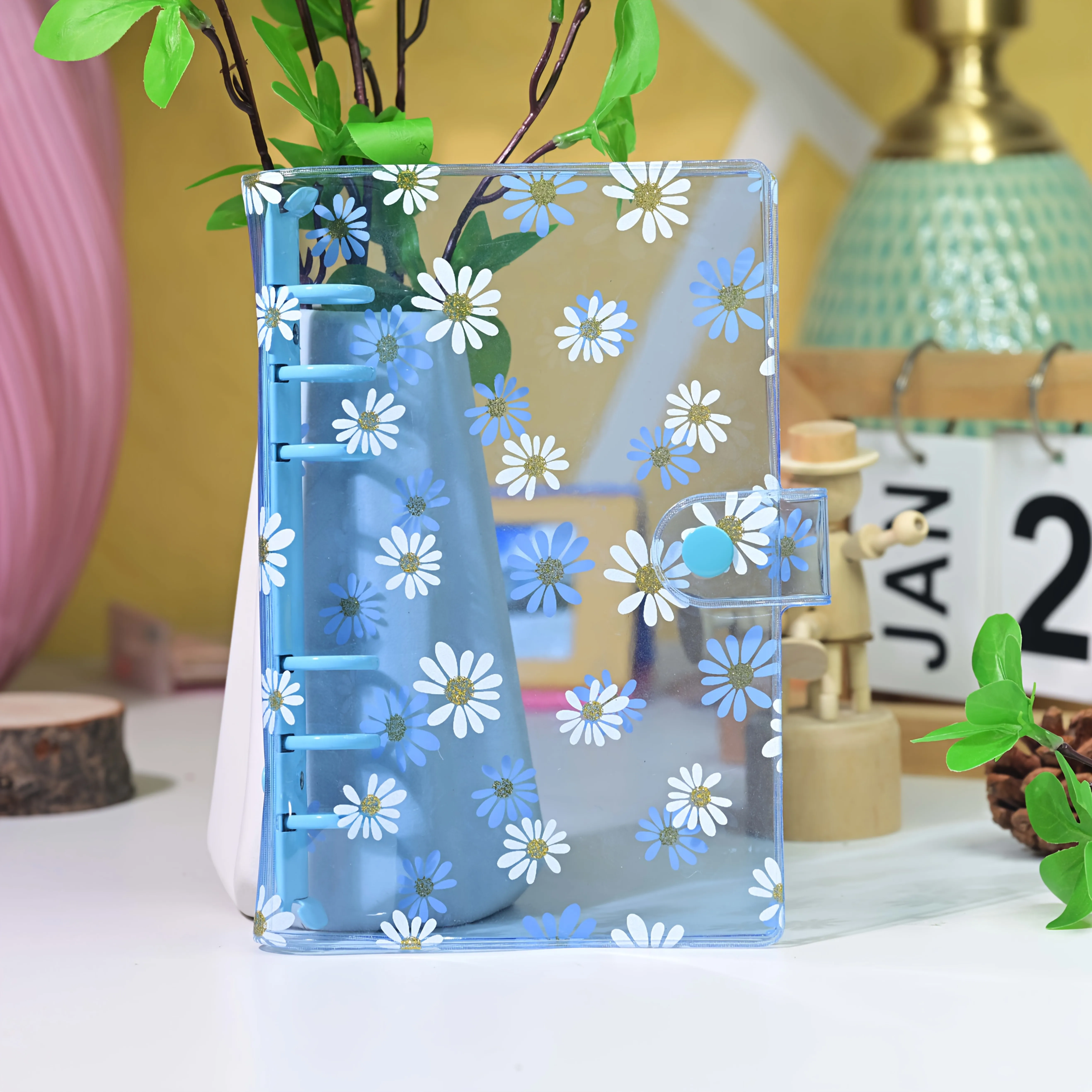 A6 6 buracos margarida colorido pasta de folhas soltas, transparente fresco capa macia transparente capa de caderno de folhas soltas