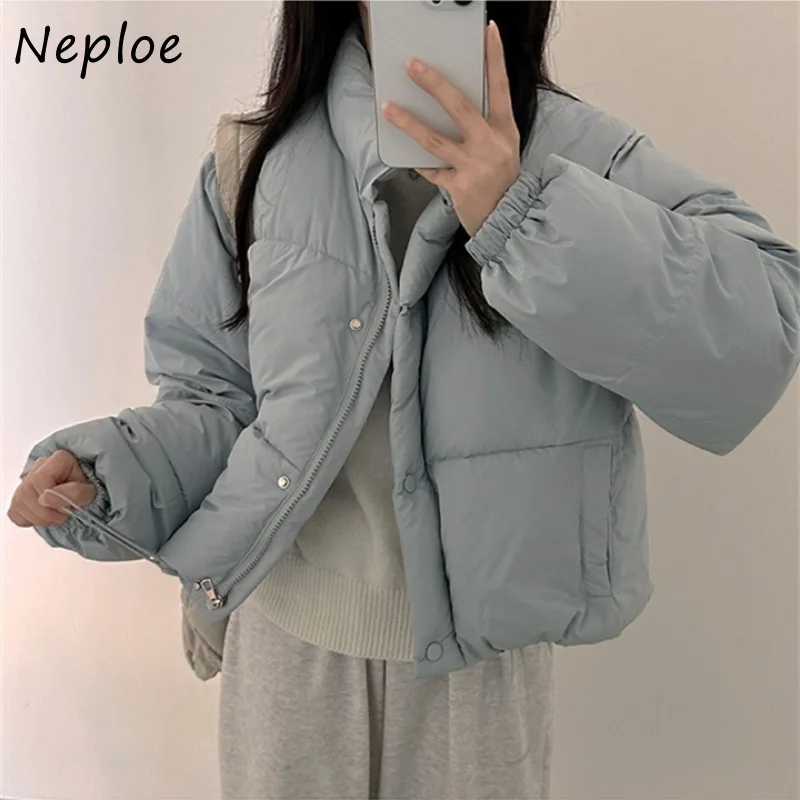 Neploe Korean Sweet Age Reducing Parkas Femme 2024 Autumn Winter Candy Color Stand Up Collar Loose Versatile Thick Cotton Jacket