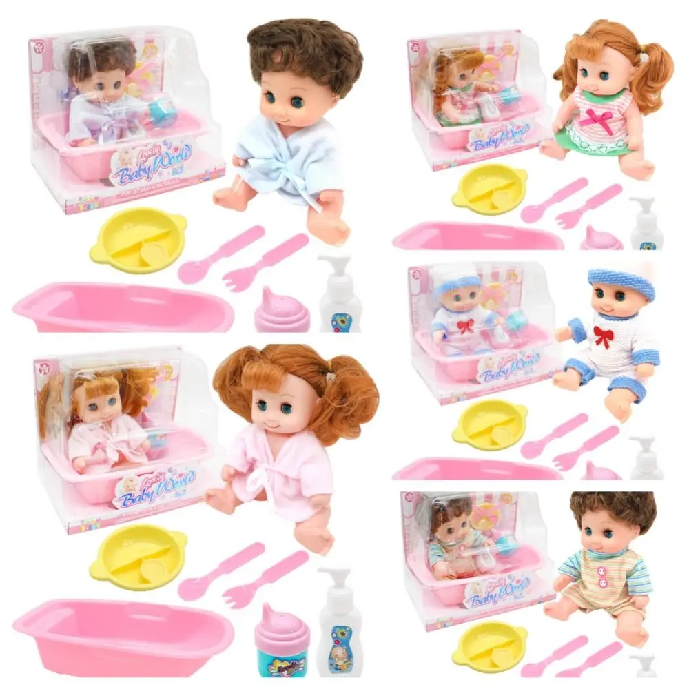 Kawaii Pretend Play Simulation Baby Enamel Doll Cute Beautiful Baby Dolls Playset Cutlery Rotatable Joint Dress Up Toys Babies