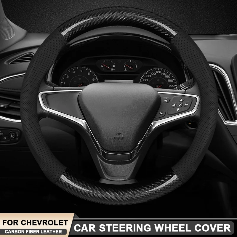 

For Chevrolet Cruze Bolt Aveo Spark Silverado Onix capti Cavalier Colorado Lacetti Carbon Fiber Leather Car Steering Wheel Cover