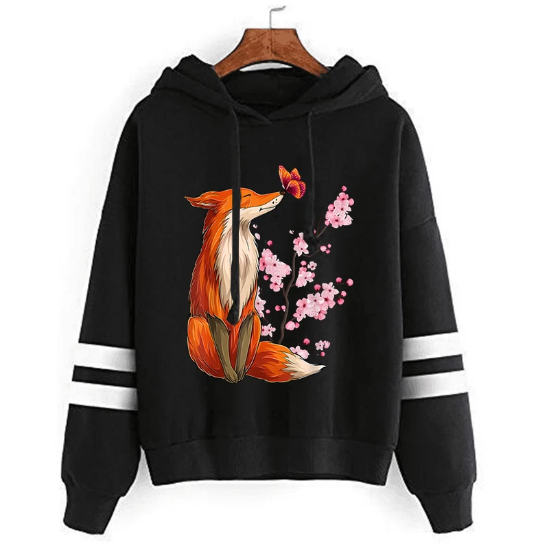 Youthful Woman Clothes Graphic Fox Peach Blossom Butterfly Women Sweatshirts Graphic Long Sleeves Harajuku Fashion Casual Hoodie