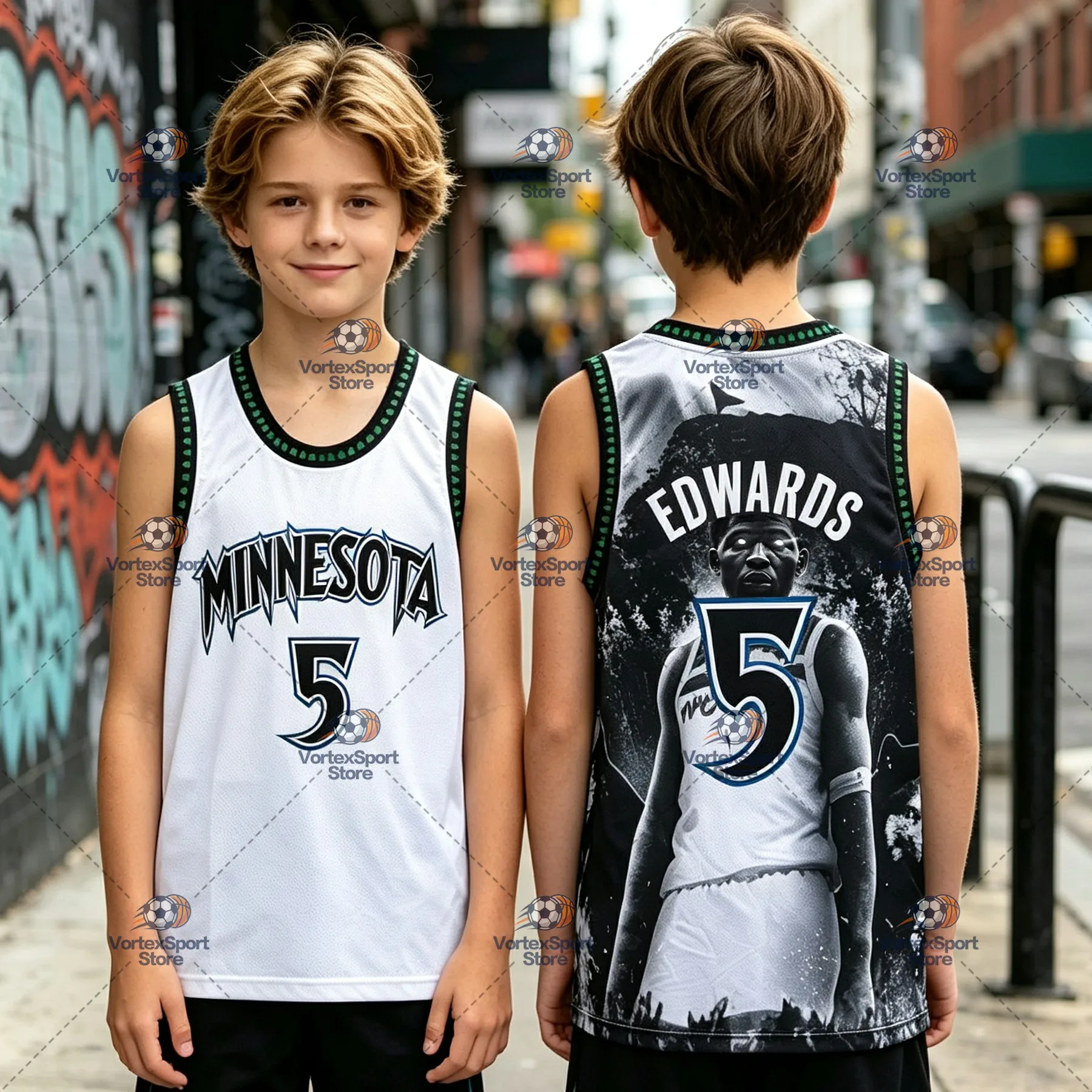 Kinder NO.5 Edwards Basketball Star Schnelltrocknende Weste Herren Ärmelloses O-Ausschnitt Basketball Sport Fitness Trainings-Trikot – Detail 3