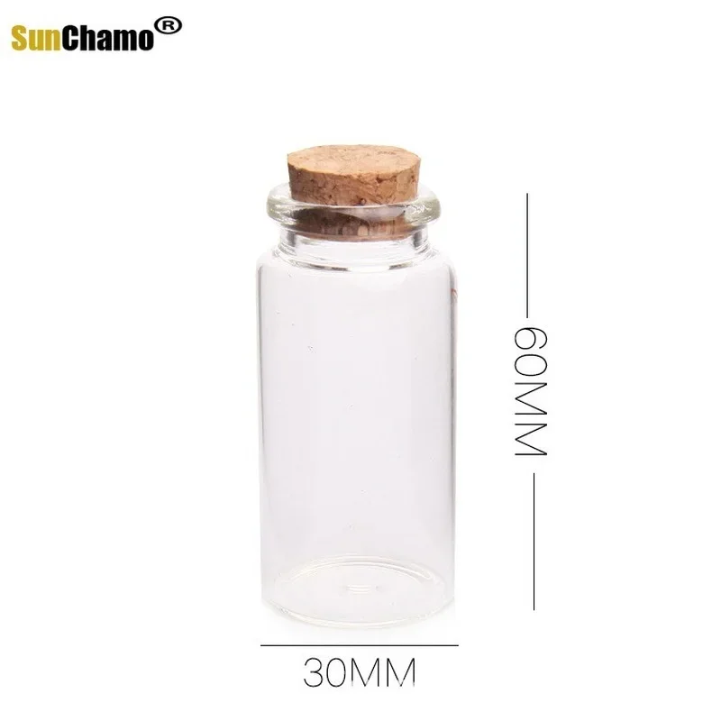 5pcs 30x60mm Empty Clear Glass Bottles Jars Vial with Cork Stopper for DIY Wish Message Sample Perfume Container 25ml