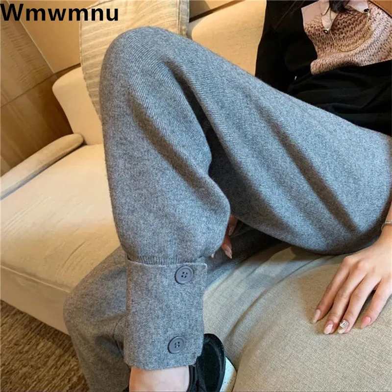 

Soft Design Knitwear Jogger Ankle-length Pants Korean Turn Up Slim Knit Harem Pantalones Casual Chic High Waist Sueter Spodnie