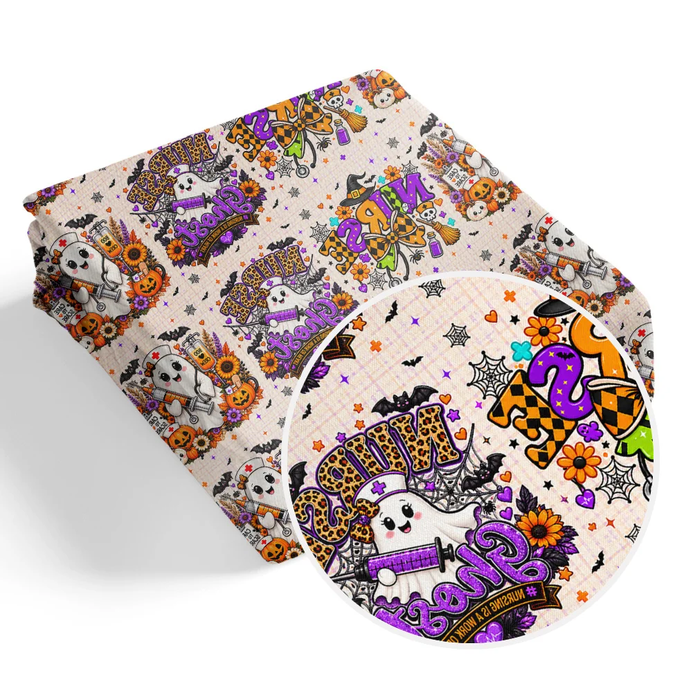 50X145CM Cartoon Pattern Phantom Pumpkin Halloween Element Printed Twill Bubble Polyster Fabric for Patchwork Quilting