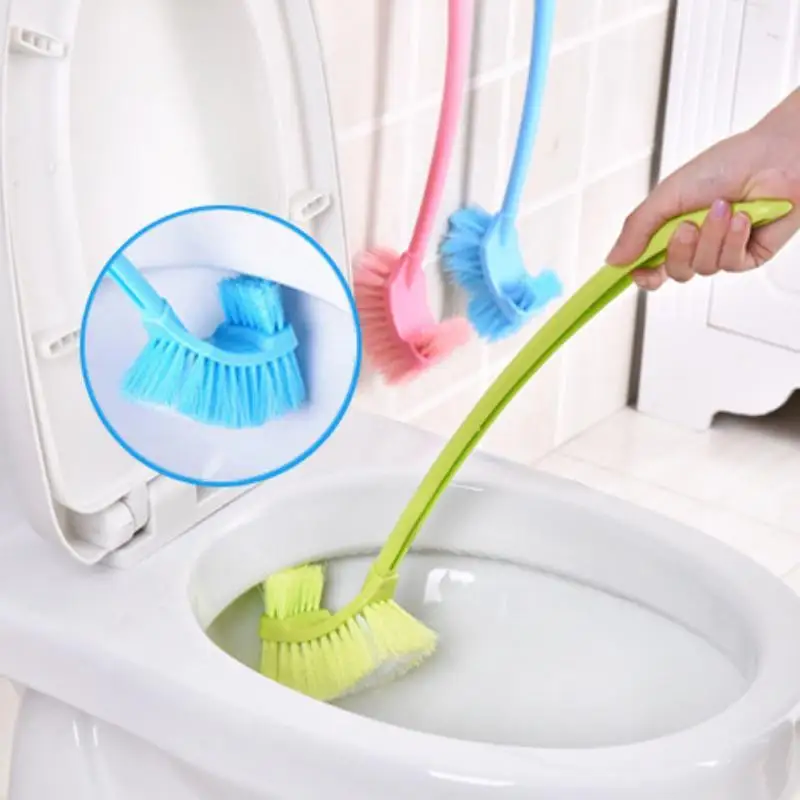 

Curved Toilet Brush With Stiff Dense Bristles Nonslip Long Handle Perfect For Household Bathroom Deep Cleaning