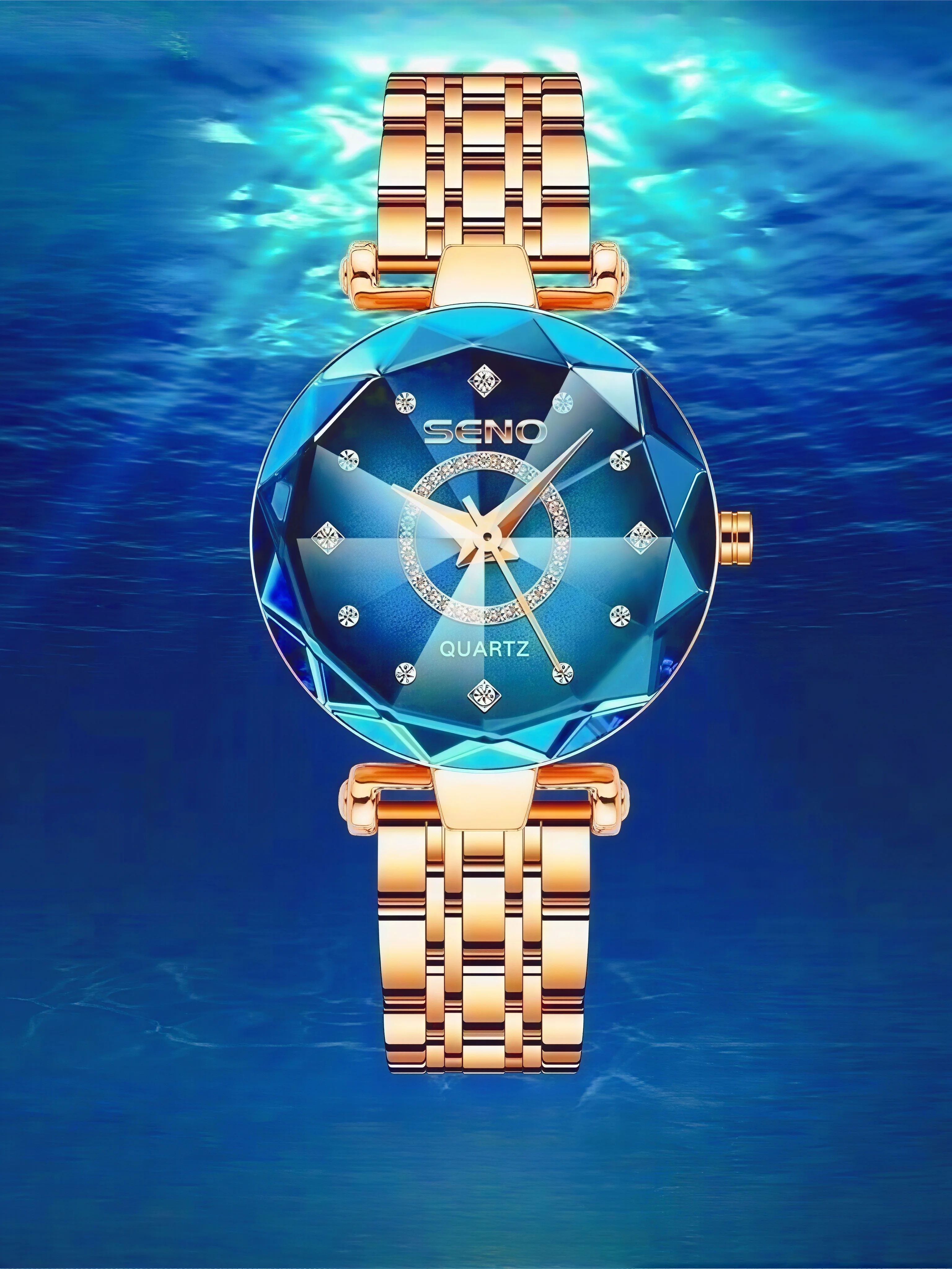 

Luxury Elegant Women's Watch Rhinestone Ocean Heart Waterproof Rose Gold Stainless Steel Quartz Women's Fashion birthday gift