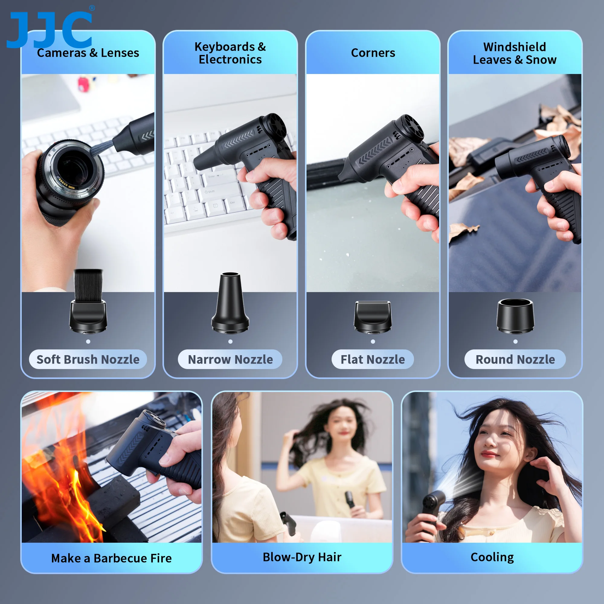 JJC Handheld Mini Turbo Air Blower Power Air Duster 3-Gear Adjustable Dust Blower for Computer Keyboard Car Home Cleaning Kit