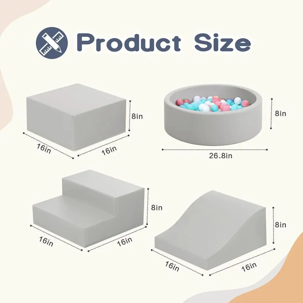 4-teilige Kletterblöcke für Kleinkinder aus PU-Leder mit Bällebad – Schaumstoff-Spielset für den Innenbereich für Kinder