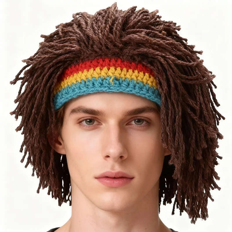 

Unisex Synthetic Knit Hat Wig Braided Beanie Caps Handmade Crochet Wig Winter Warm Hat Hip Hop Style Hat for Daily Party Use