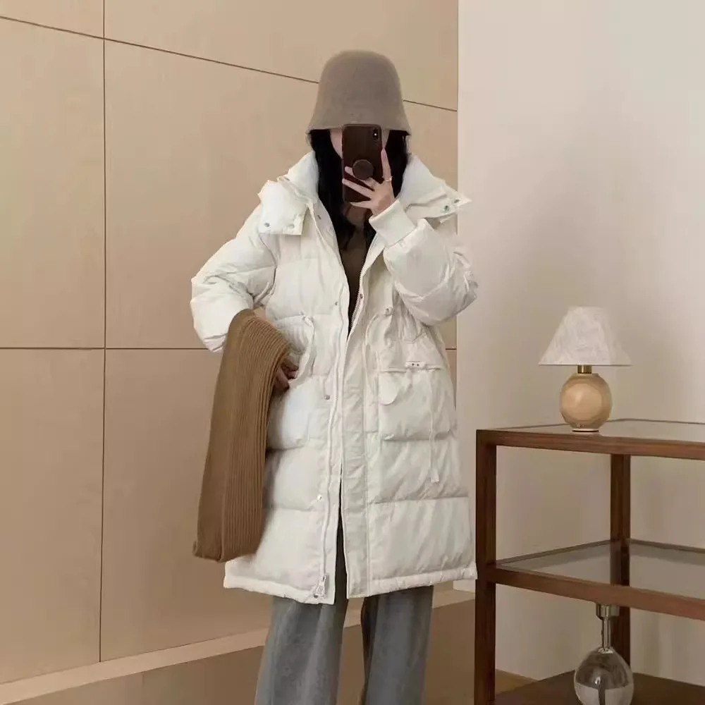 New fashionable foreign style white duck down jacket women's winter long small waist jacket