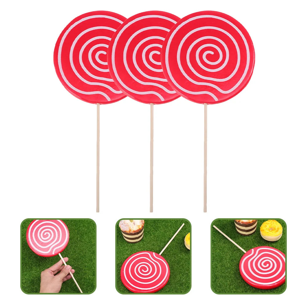 3 Pcs Lollipop Model Eye-catching Lollipops Fake Artificial Decorative Props Wooden Wedding Photo Candy Creative Decorations