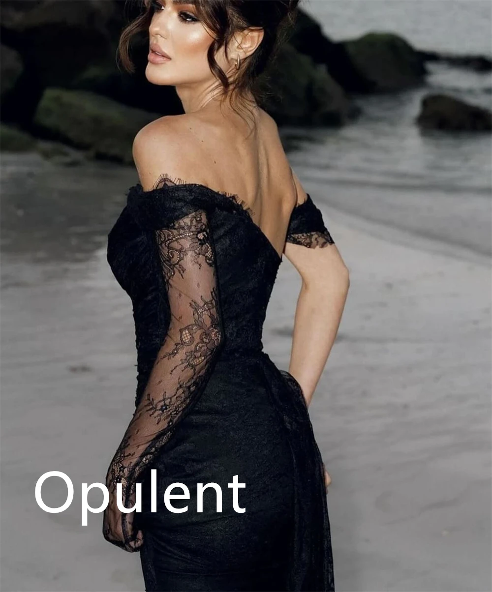 Customized  Exquisite Black Jersey Evening Dress Temperament Strapless Off the Shoulder Long Sleeves Bespoke Occasion G image 3