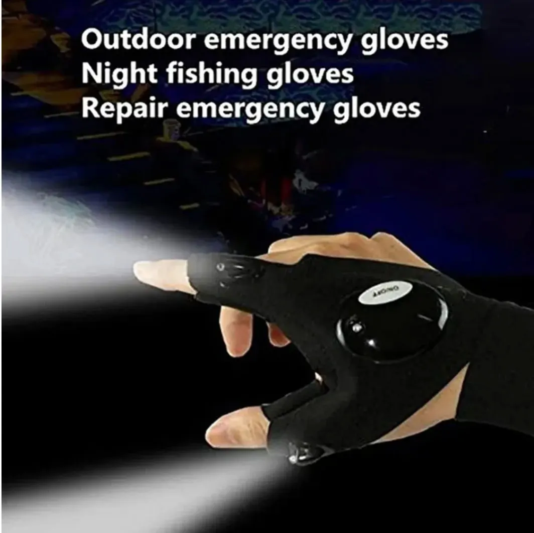 LED Flashlight Luminous Running Gloves Waterproof Cycling Camping Hiking Rescue Glove Lamp Lighting Gloves Fingerless Gloves