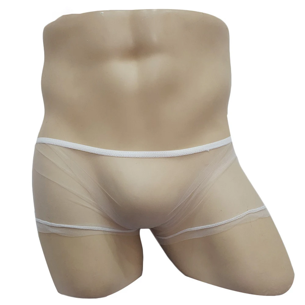 Male Boxer Briefs Underwear Tulle Bikini Fashion Breathable Sexy Low Rise Sissy Mesh See Through Thin Lingerie