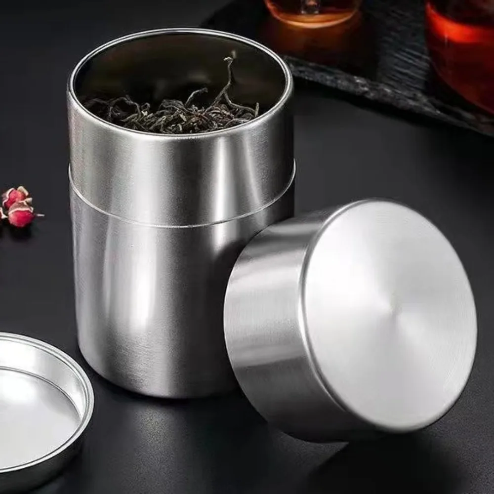 

Kitchen Containers Portable Tea Caddies Mini Sealed Tea Sealed Jar Silver 304 Stainless Steel Tea Packaging Cans Coffee