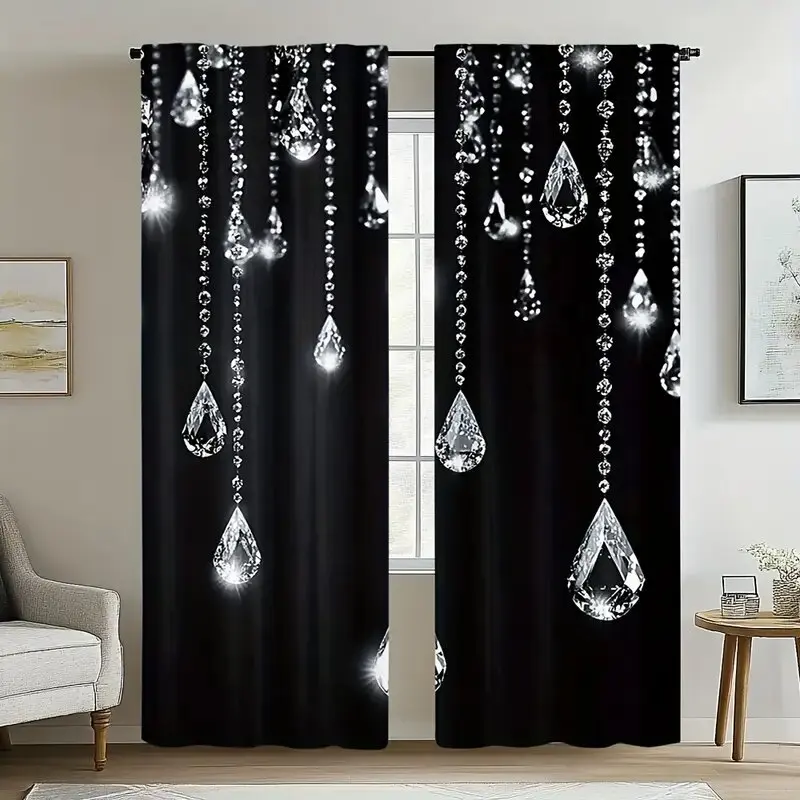 Elegant black crystal curtains - pole bag curtains, bedroom and living room decoration, home decoration, living room decoration