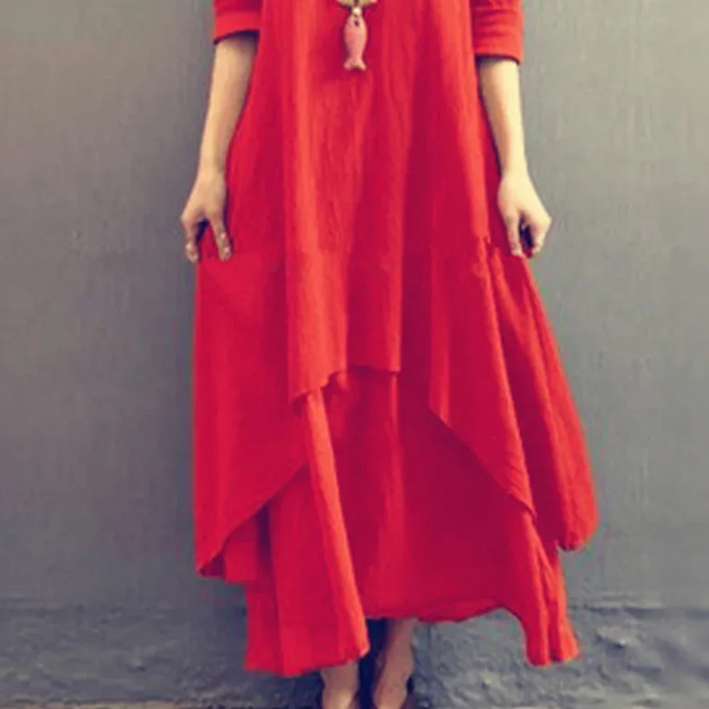 Vestido de linho feminino em camadas vintage robe oversized feminino primavera usar solto manga longa vestidos bohemia vestido casual (m 3xl)