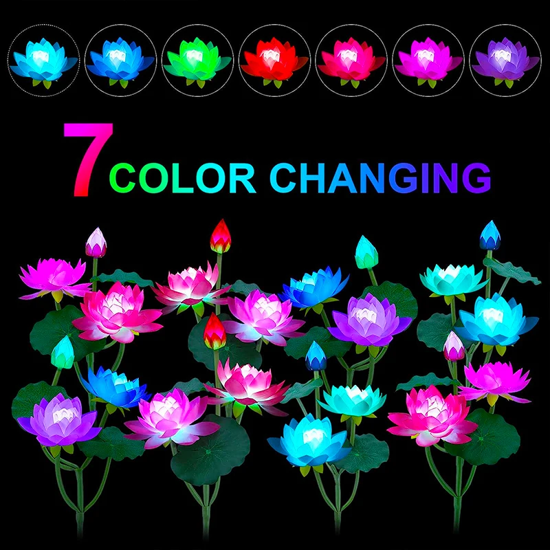 Solar Lotus Flower Lights 7 Color Changing Decor Garden Lights Waterproof LED Outdoor Patio Lawn Yard Path Decor Lamp