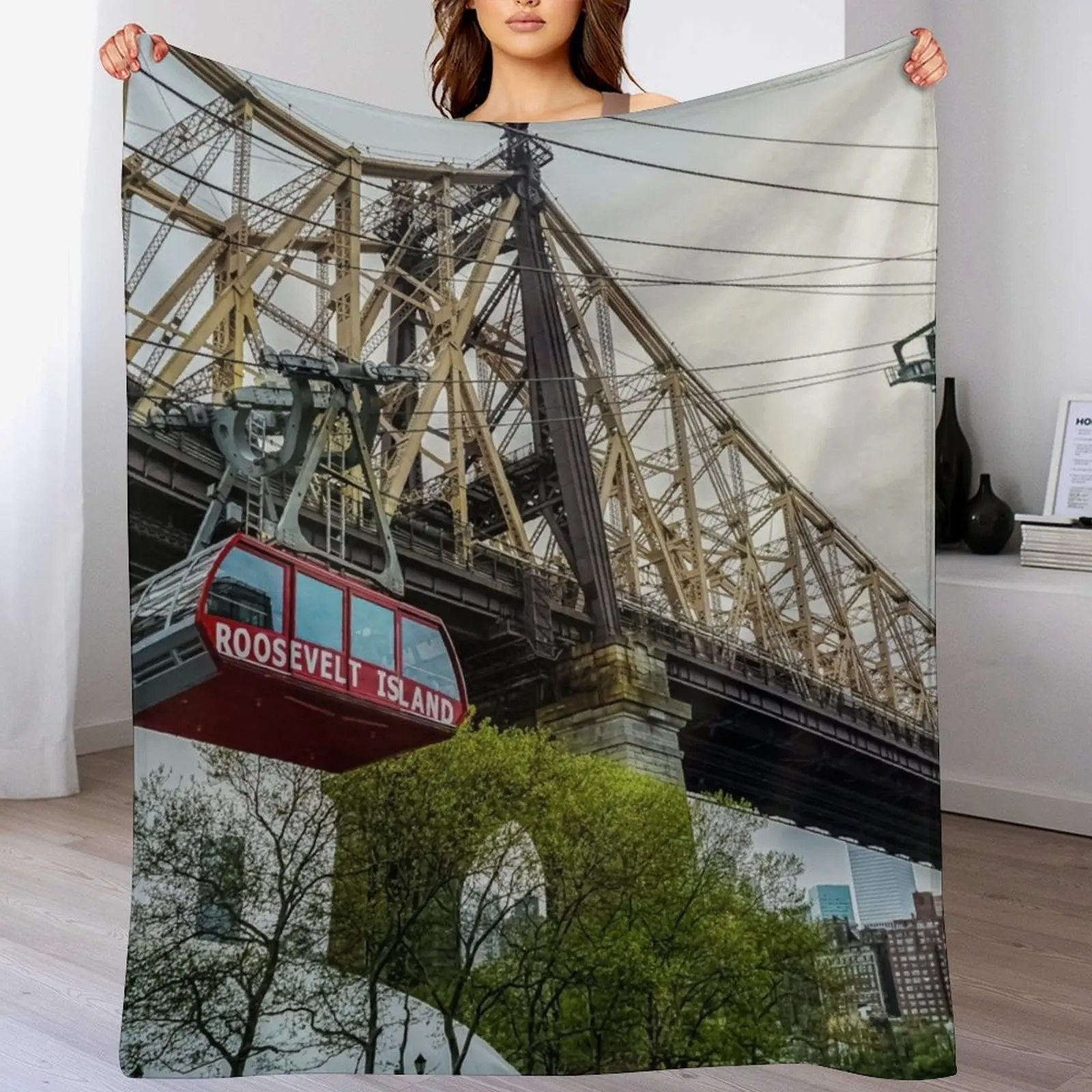 Roosevelt Island Tram, Queesnboro Bridge Throw Blanket Picnic Travel halloween Blankets