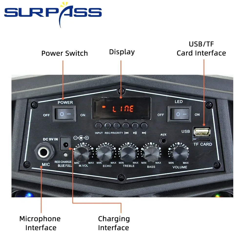 Мощные Bluetooth-колонки для аудитории Портативный динамик Караоке-машина Батарея Громкая звуковая коробка Тележка AudioCenter MusicSupport FM