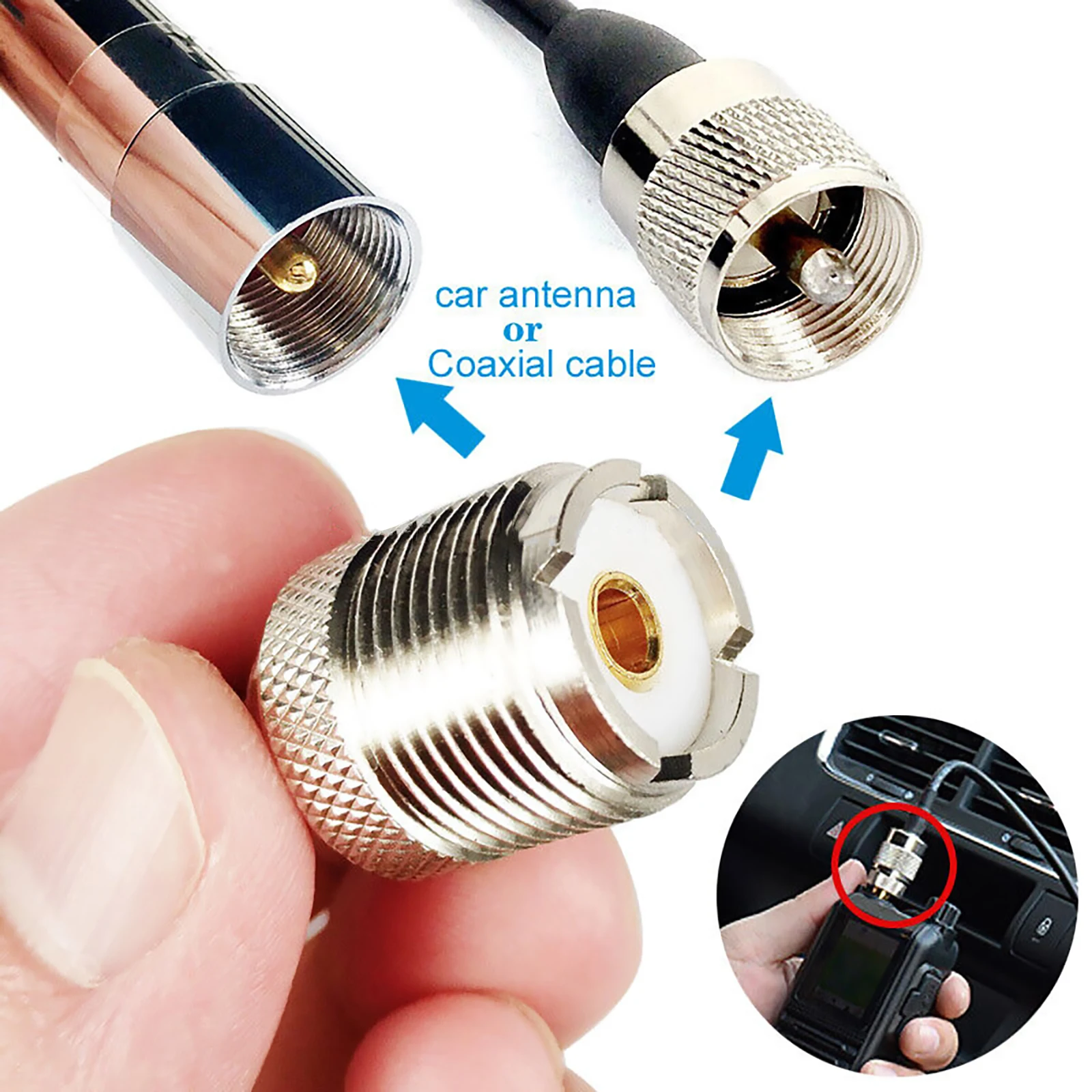 1Pc RF Coaxial Connector 27mm Brass UHF SO239 Female to Flat M6 Connector Adapter For Motorola GP328 GP88 Handheld Walkie Talkie