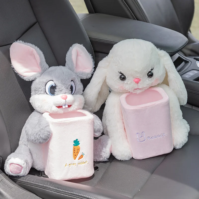 

Cartoon Cute 2 In 1 Car Tissue Box Doll Cartoon Garbage Can Rabbit Short Plush Car Tissue Holder Car Tissue Box Car Accessories