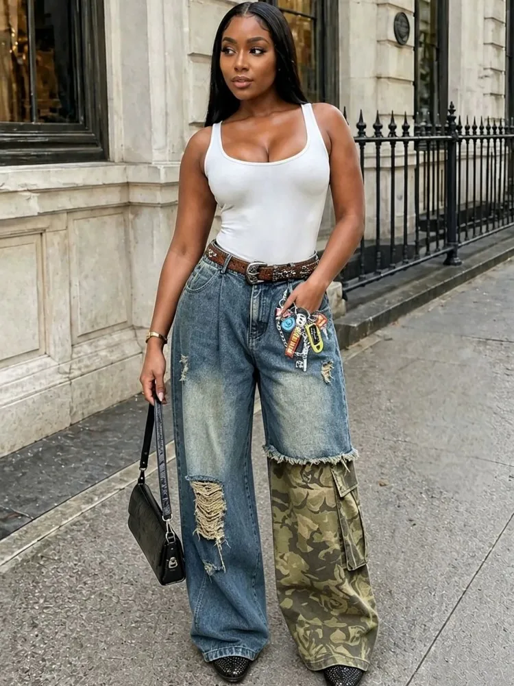 

Women High Waist Wide Leg Pants Shiny Straight Pants Long Jeans Casual Trendy Trousers 2026 Autumn Winter New Denim Trousers
