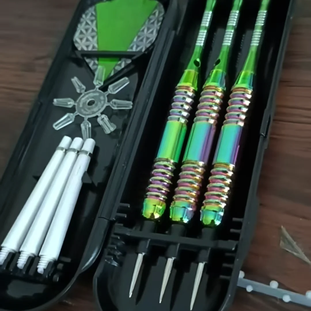 Premium Steel Tip Darts Set 3pcs Professional Competition Dart 25g Heavy Rainbow Barrel Darts with Nylon Shaft for Bar Club Game