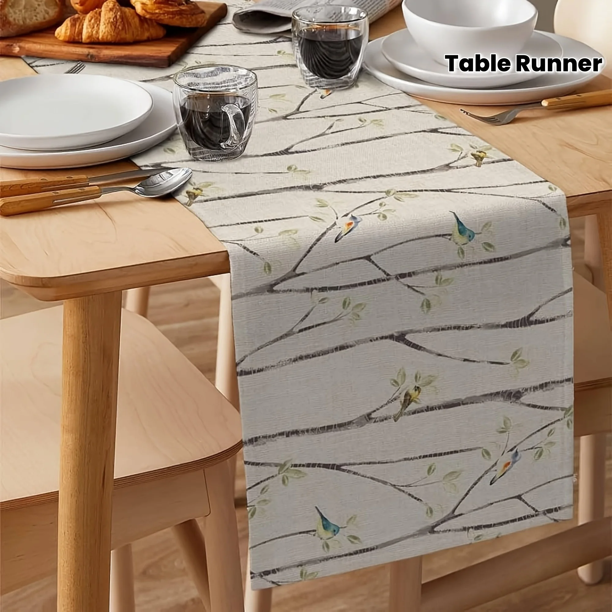Watercolor Bird Branch Table Runner Single Print Rustic Stylish Durable Table Runner Home Dining Room Kitchen Spring Vibe Decor