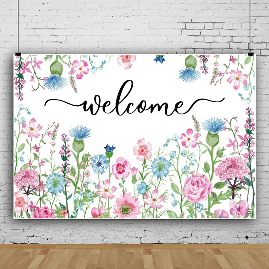 Welcome Background For Photography Spring Colorful Flowers Butterfly Backdrop Cloth Birthday Decorations Customizable Photozone