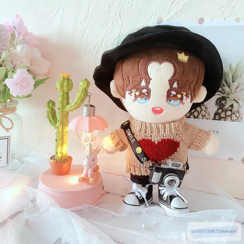 NEW 20cm Plush Doll's Clothes camera sweater Fisherman hat Outfit Accessories Korea Kpop EXO Idol Dolls Clothing Fans toys Gift