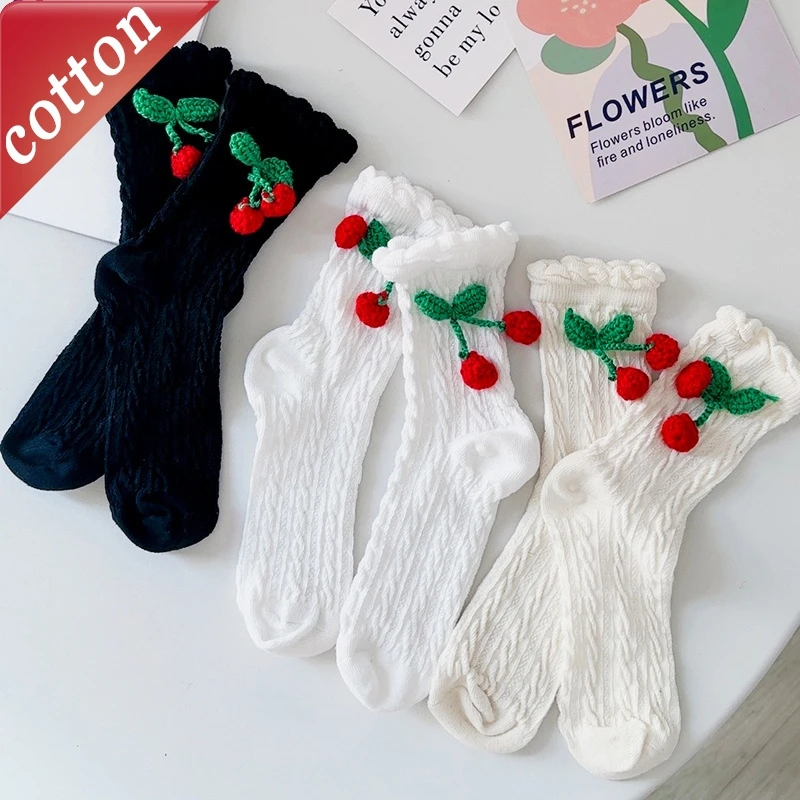 

Women's Socks Japanese Solid Color Kawaii Cherry Sweet Princess Thicken Lolita Jk Comfortable High Quality Socks For Girl Gift