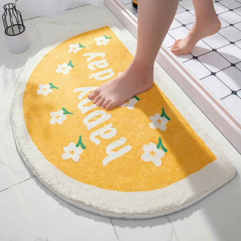 VIKAMA Faux Cashmere Soft Floor Rug Fresh Text Floral Carpet Home Entrance Carpet Bedroom Toilet Absorbent Non-slip Foot Mat