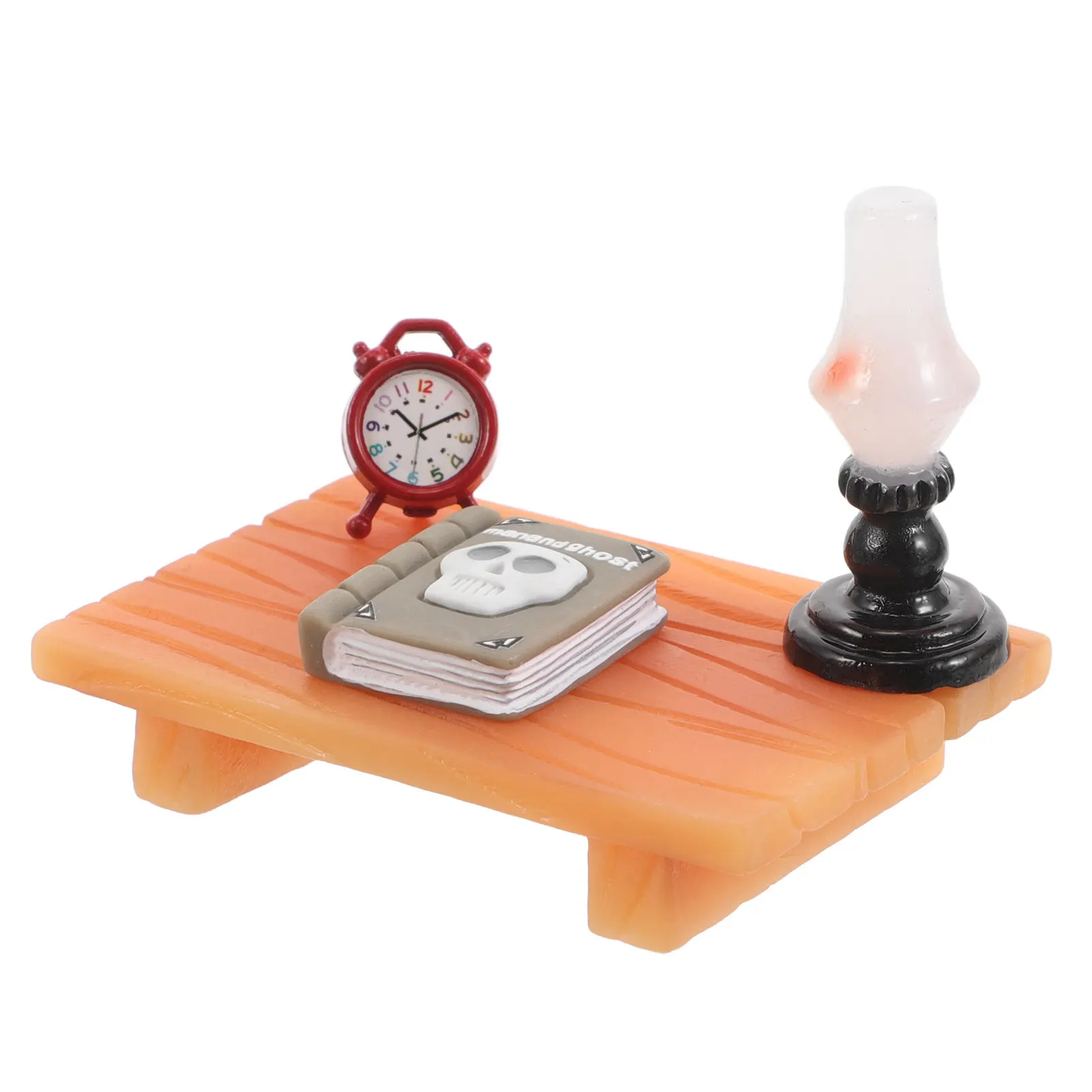 

1Set Miniature Vintage Style Desk Set Alarm Clock Lamp Books for Dollhouse Decoration Accessories Miniature Dollhouse Side Table