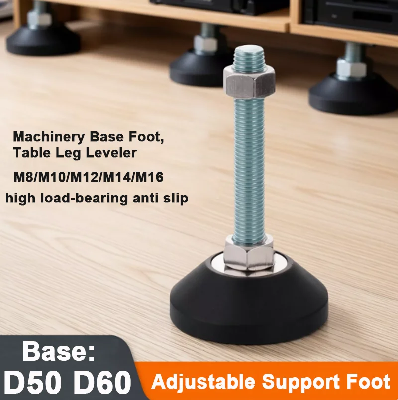 1‑12Pcs Nylon Fixing Leveling Foot D50 D60mm Adjustable Support Feet With Mounting Hole M8 M10 M12 M16 Screw For Furniture Base