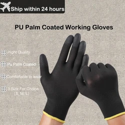2/6/12 Pairs Nylon Knitted Gloves With PU Coated Work Safety Gloves Gardener Builder Driver Mechanic Protective Gloves Supplies