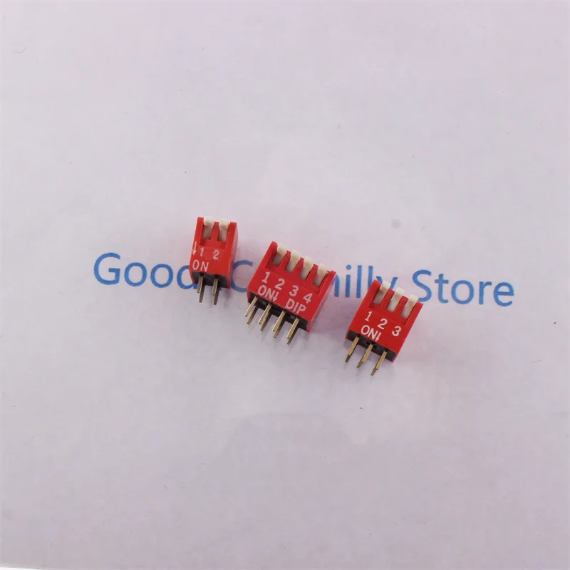 2PCS Piano Type 2.54MM DIP Switch DP 1P/2P/3P/4P/6P/8P/10P/12P bit 2.54mm DIP Switch Red  Right Angle Side Position