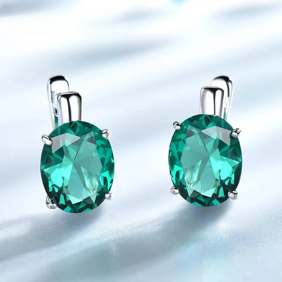 

925 Sterling Silver Earrings Oval Emerald Sky Blue Nano Gemstone Clip Earrings for Women Wedding Fine Jewelry Gift Wholesale
