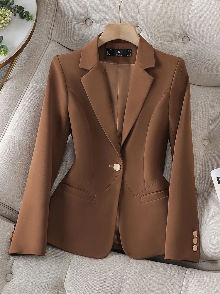 Women Suit Blazer Office Ladies Formal Spring Autumn Black Beige Coffee Single Button Long Sleeve Coat Business Fit Slim Jacket