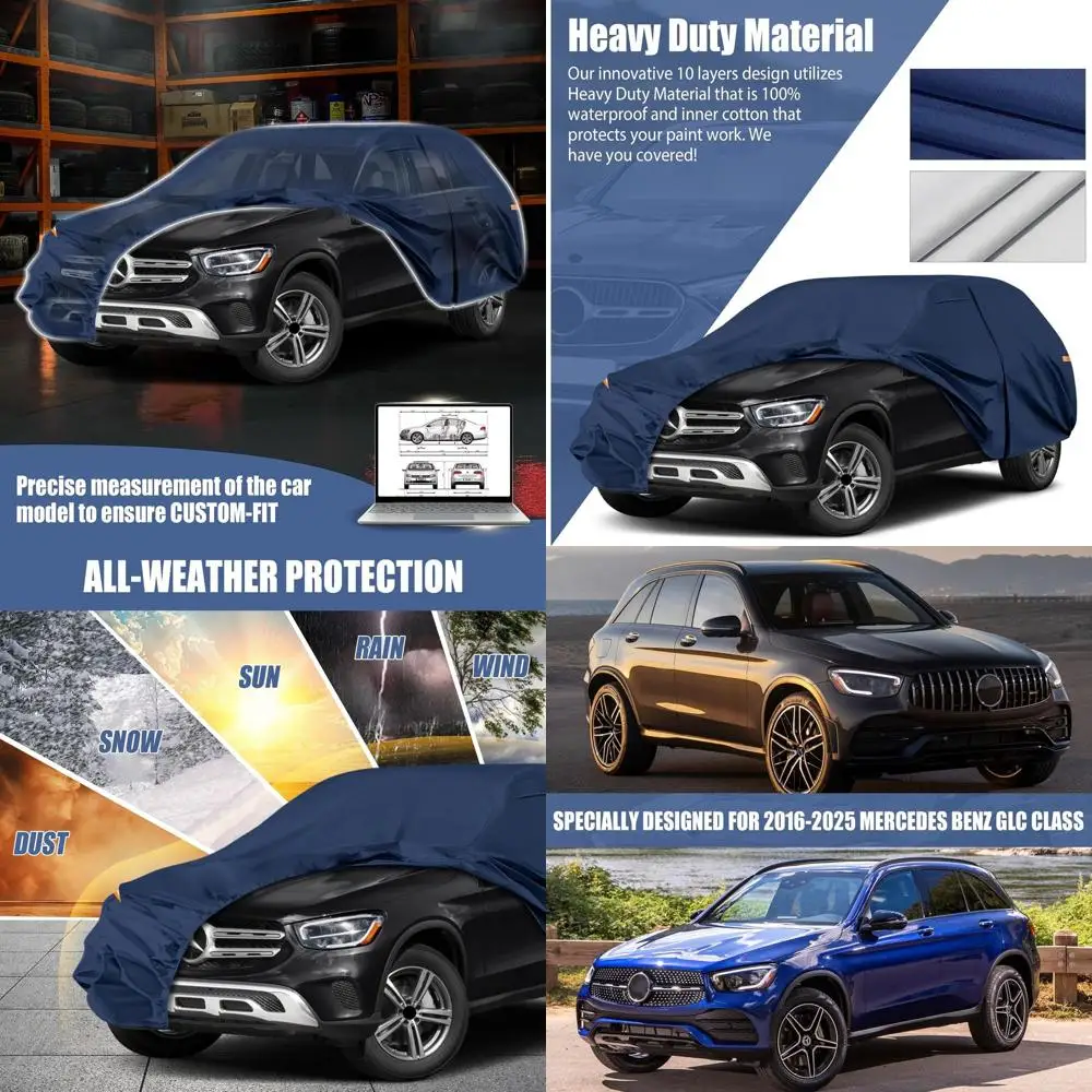 

Universal Heavy-Duty 10-Layer Waterproof Car Cover for 2016-2026 GLC 300/350e Models with Zippered Door and Windproof Bands for