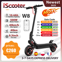 iScooter 9.3 Inch W8 Electric Scooter 48V 10.4Ah Battery, 500W Motor 30-40km Max Range 40km/h Max speed Dual Suspension With App