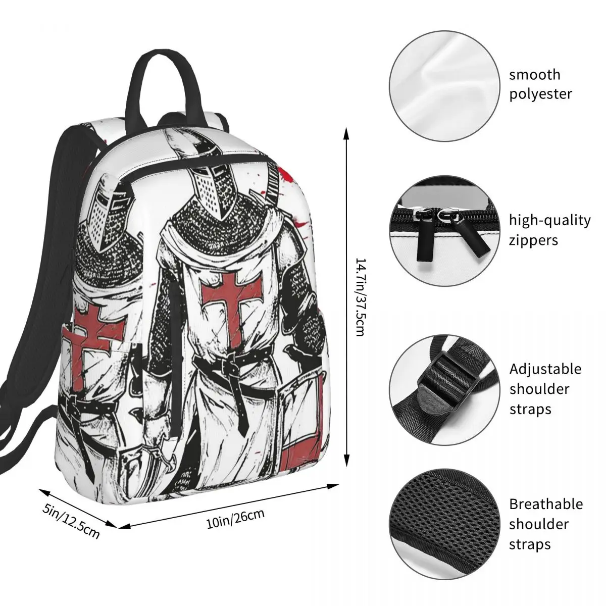 Templar Cross Medieval Crusader Backpack Student BookBag Children School Bag Laptop Shoulder Bags Boys Girls