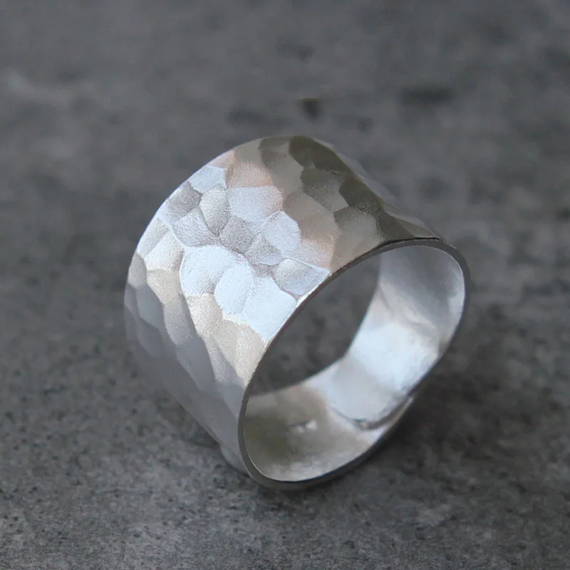 Original Silver 925 White Fashion Wide Hammer Pattern Ring for Men and Women Unisex Style Simple Classic Ring Banquet Jewelry - Image 3