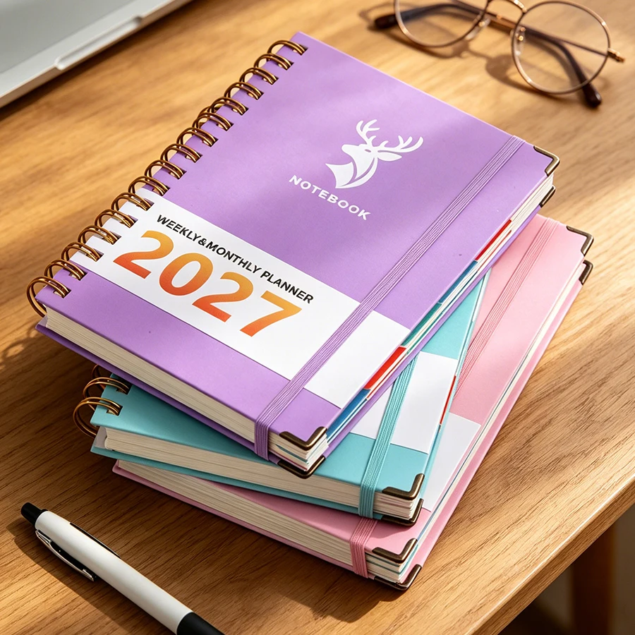 2027 A5 Weekly Monthly Planner Spiral Notebook with Deer Embossed Cover Agenda Diary Calendar Organizer for Students with Index